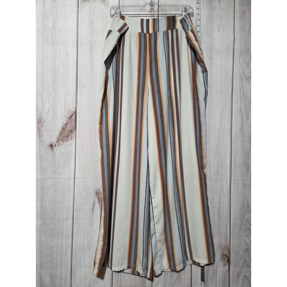 Ophelia Roe Pants Womens 1X Multicolor Striped Wide Leg Highβ Rise Polyester